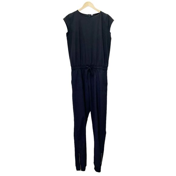 Albion Cap Sleeve Jumpsuit Black Elastic Waist One Piece Size Small Zip Ankle - Picture 2 of 15
